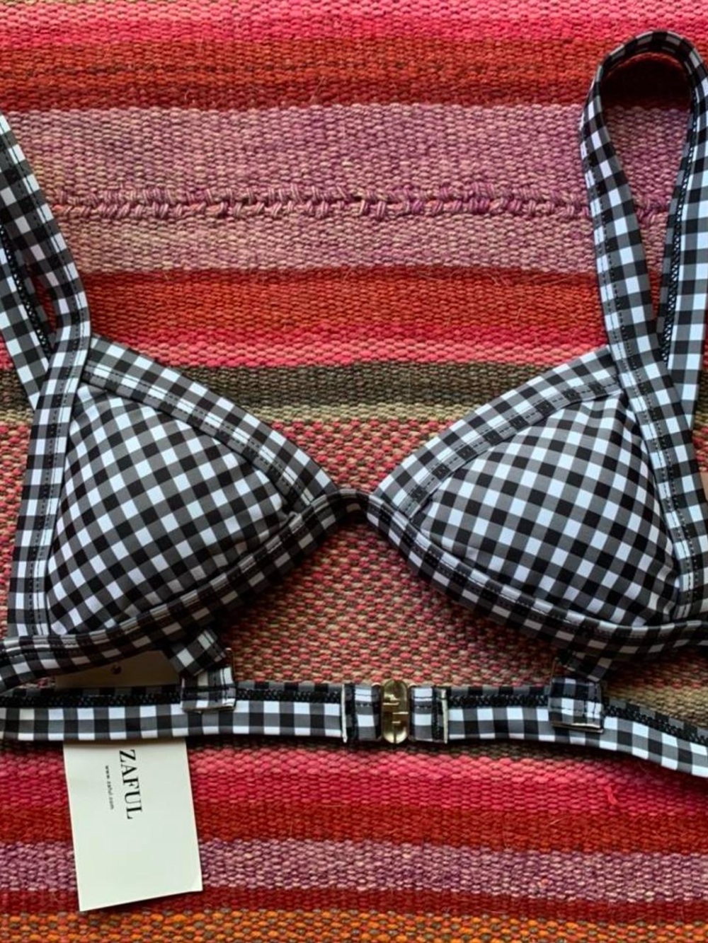 Zaful Black & White Gingham Triangle Bra Top